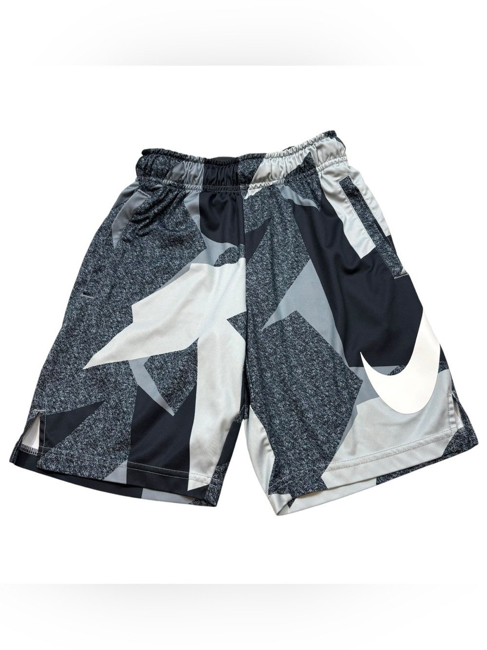 Boys Nike Dri-Fit Black, White and Grey Graphic Athletic Shorts Size Medium